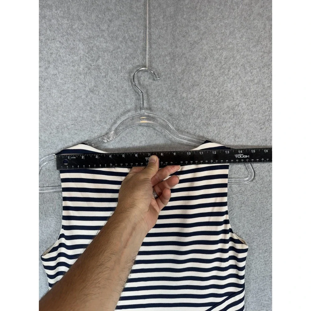 Chaps Dress Womens 6 Navy White Striped Sleeveless Stretch Sheath Classic Career